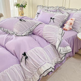 White Duvet Cover Full Size, Ruffle Beddding Set with Bowtie