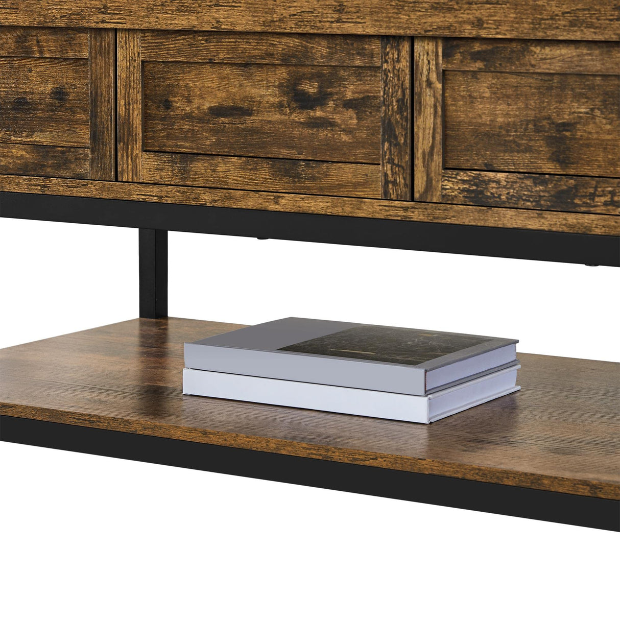 Rustic Lift Top Coffee Table w/Hidden Compartment & Open Shelf, Lifting Tabletop Coffee