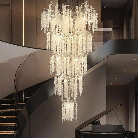 YUYI H118'' Crystal Chandeliers for Entryway,Golden 28Lights Foyer Pendant Lighting Entrwey High Ceiling Chandeliers,Luxury Tree Branches Chandelier Lighting Hanging Light for Living Room