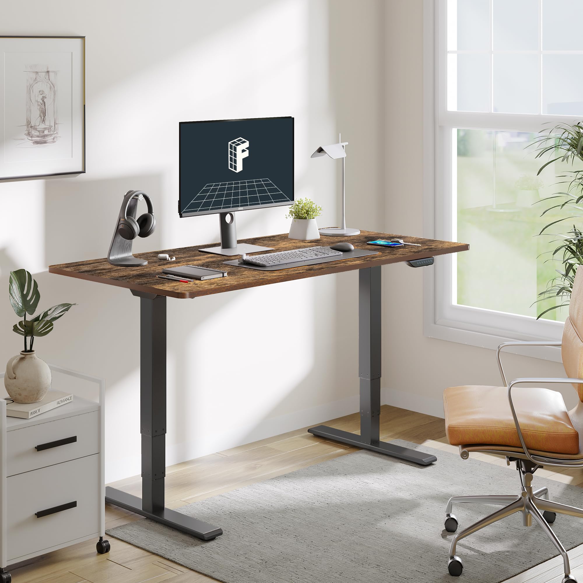 E6 Dual Motor 3 Stages Standing Desk 55x28 Inch Whole-Piece Board Electric Height Adjustable Desk Stand Up