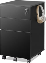 3 Drawer Rolling File Cabinet with Lock, Wood Under Desk Filing Cabinet fits