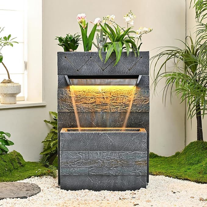 35.83'' Outdoor Garden Cascading Stone Floor-Standing Waterfall Fountain