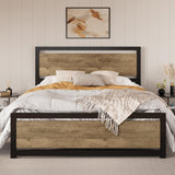 Queen Size Metal Platform Bed Frame with Wooden Headboard/Heavy Duty Strong