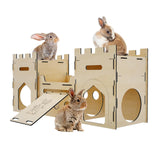 Wooden Bunny Castle House Multistory Climbing Tower Hideout Ventilated Sturdy Habitat