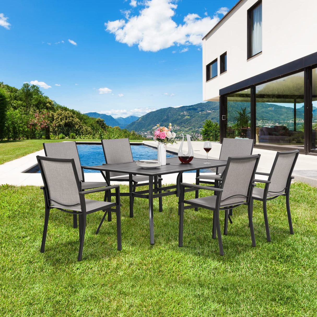 Outdoor Dining Chair Set of 6, Textilene Patio Furniture Chair