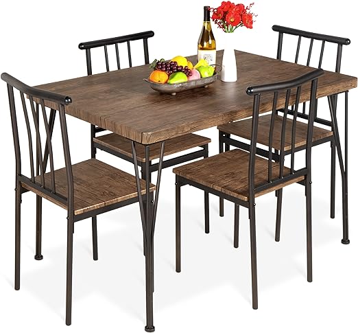 5-Piece Metal and Wood Indoor Modern Rectangular Dining Table Furniture Set for Kitchen