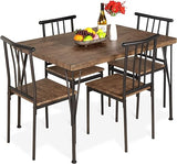 5-Piece Metal and Wood Indoor Modern Rectangular Dining Table Furniture Set for Kitchen