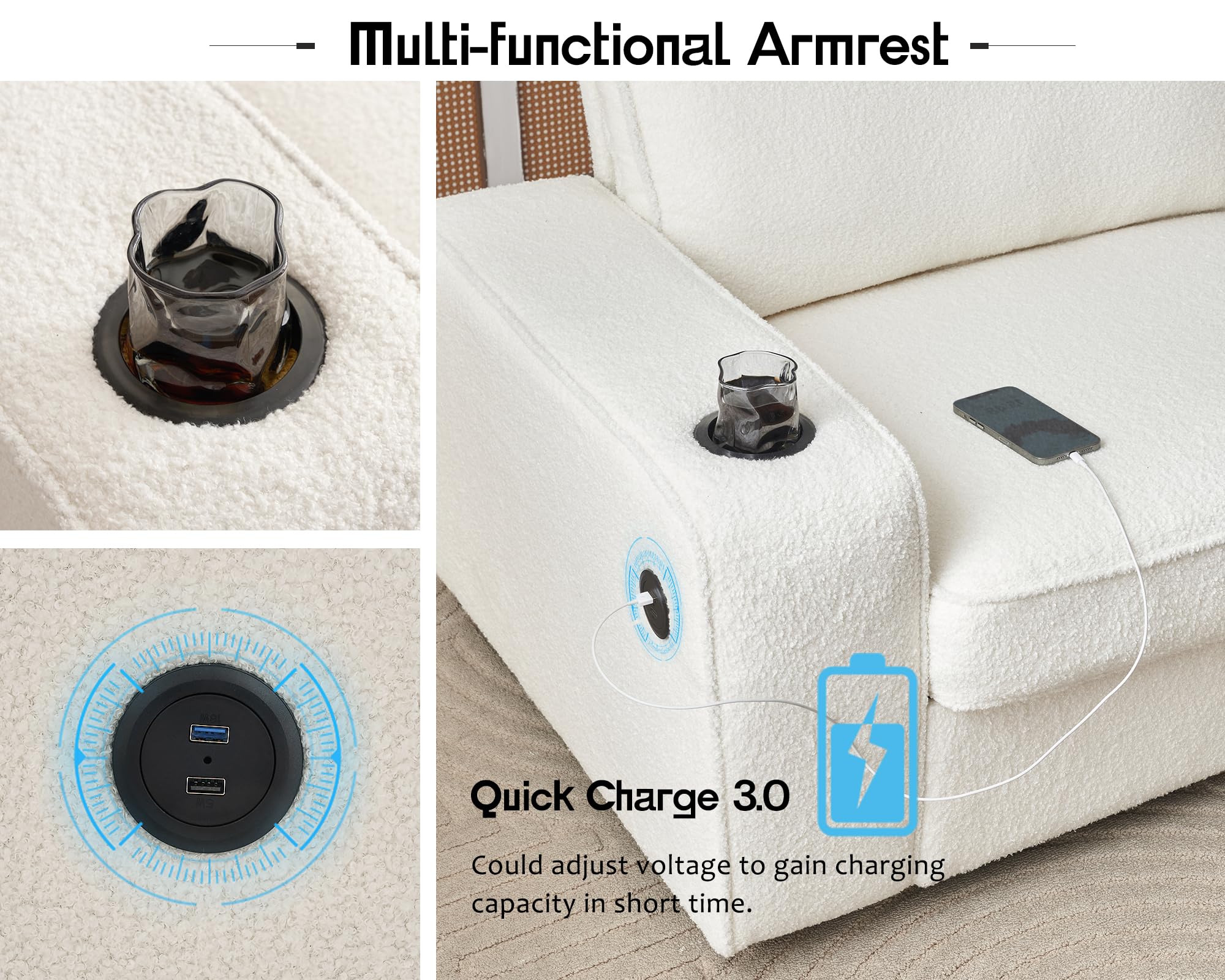 Modern Sofa, 89in Comfy Couch with Cup Holders & USB Charging Ports