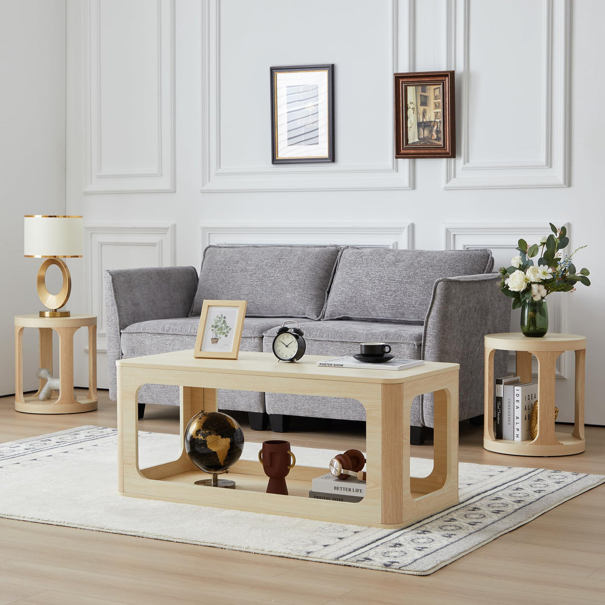 End Table Set of 2, Round Side Table with 2-Tier Storage, Accent Sofa Table for Living Room