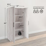 Elite Storage Cabinet, 16.75" D x 32" W x 65" H, Washed White