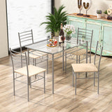 5-Piece Glass Dining Table Set with 4 Chairs