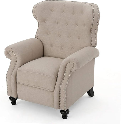 Waldo Tufted Wingback Recliner Chair(Warm Stone).