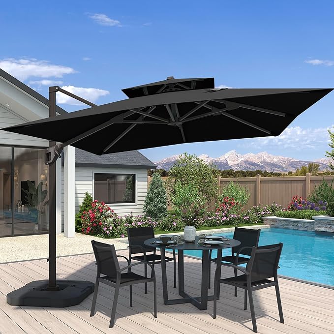10x10 FT Cantilever Patio Umbrella Double Top Outdoor Square Large Heavy Duty Aluminum Offset Umbrellas