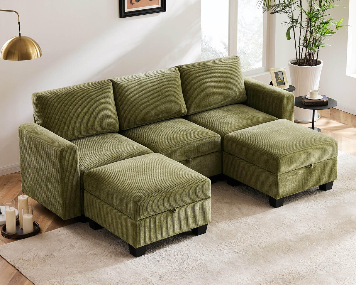 luxury Modular Sectional Sofa w/Storage Seat, 92" U Shaped Modular Couch