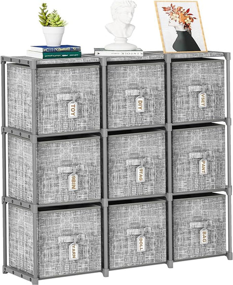 Cube Storage Organizer Shelf with 6 Printed Bins + Labels, Cubby Storage Organizer with Bins,