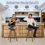 Modern Bar Stools Set of 2,Swivel Counter Stools with Backs,26'' Leather Kitchen Island Chairs