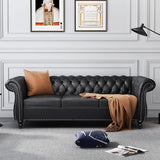 Leather Sofa 3 Seater Couch, Large Sofa Furniture Roll Arm Classic Tufted Chesterfield