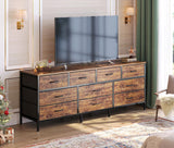 63 Inch TV Stand Dresser for Bedroom, Long Dresser with 10 Fabric Drawers, TV Stand