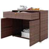 Outdoor Storage Cabinet, Hot Tub Accessory Storage, Freestanding PE Rattan Wicker Cabinet