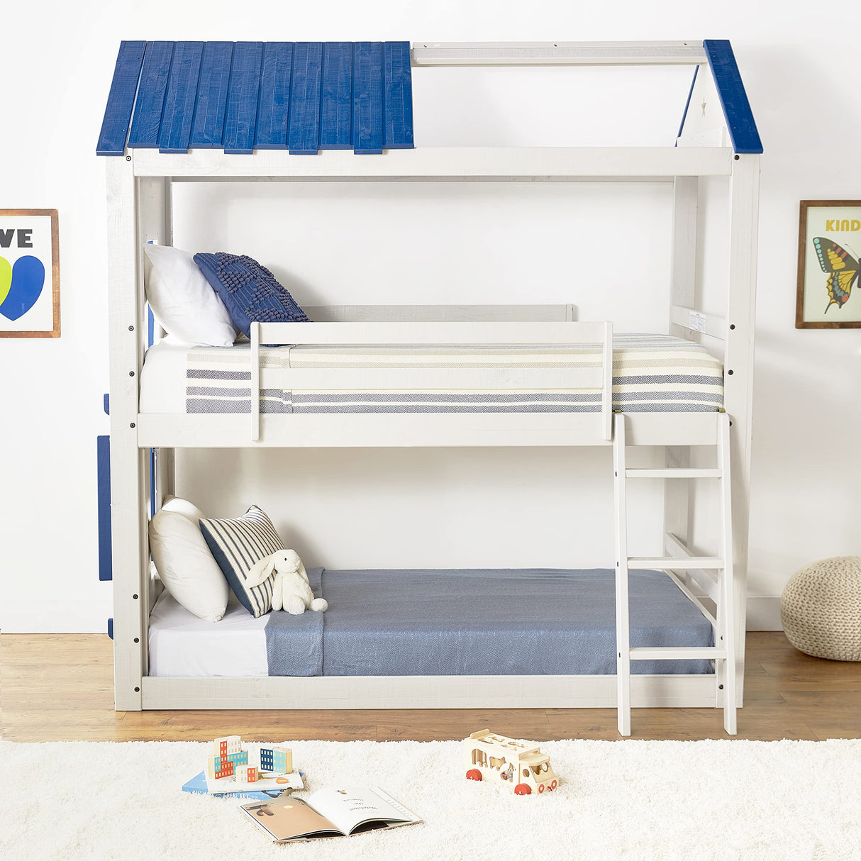 Kids Stargazer Novelty Twin Over Twin Bunkbed in Light Grey & Blue Finish