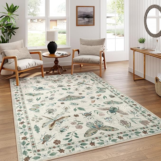 Insect Print Area Rugs 8x10, Non Slip Washable Rugs for Living Room 8x10 Rug, Soft Modern Bedroom Rug 8x10 Under Bed Ultra