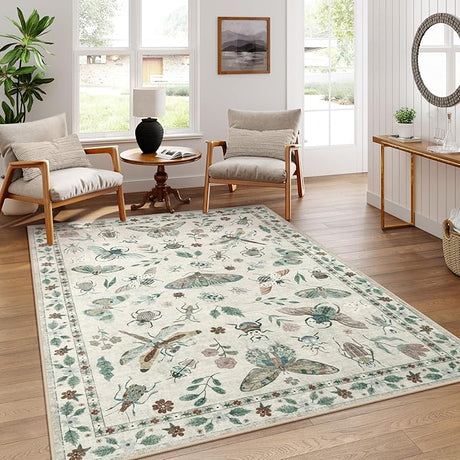 Insect Print Area Rugs 8x10, Non Slip Washable Rugs for Living Room 8x10 Rug, Soft Modern Bedroom Rug 8x10 Under Bed Ultra