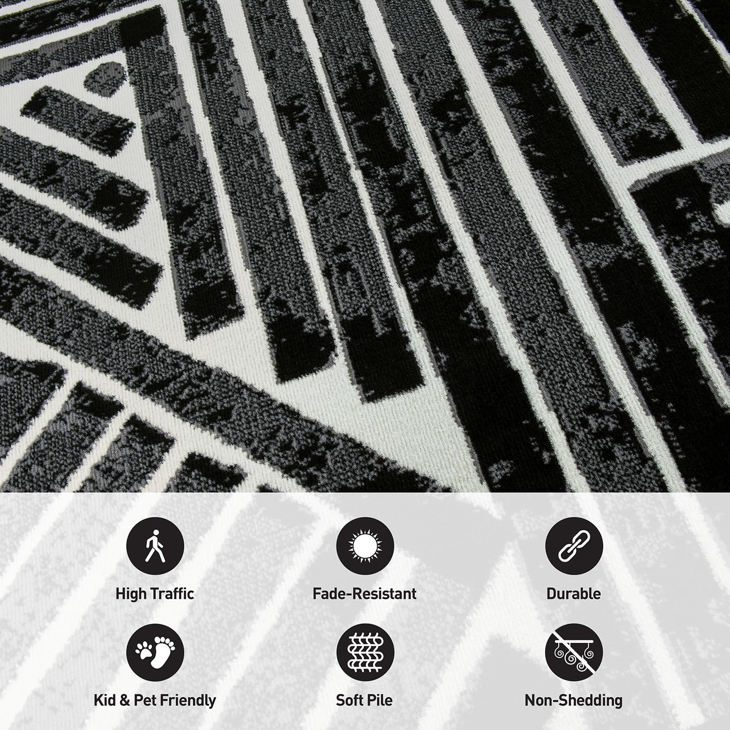 Rugshop Contemporary Stripe Design High Traffic Area Rug 7'10" x 10' Black