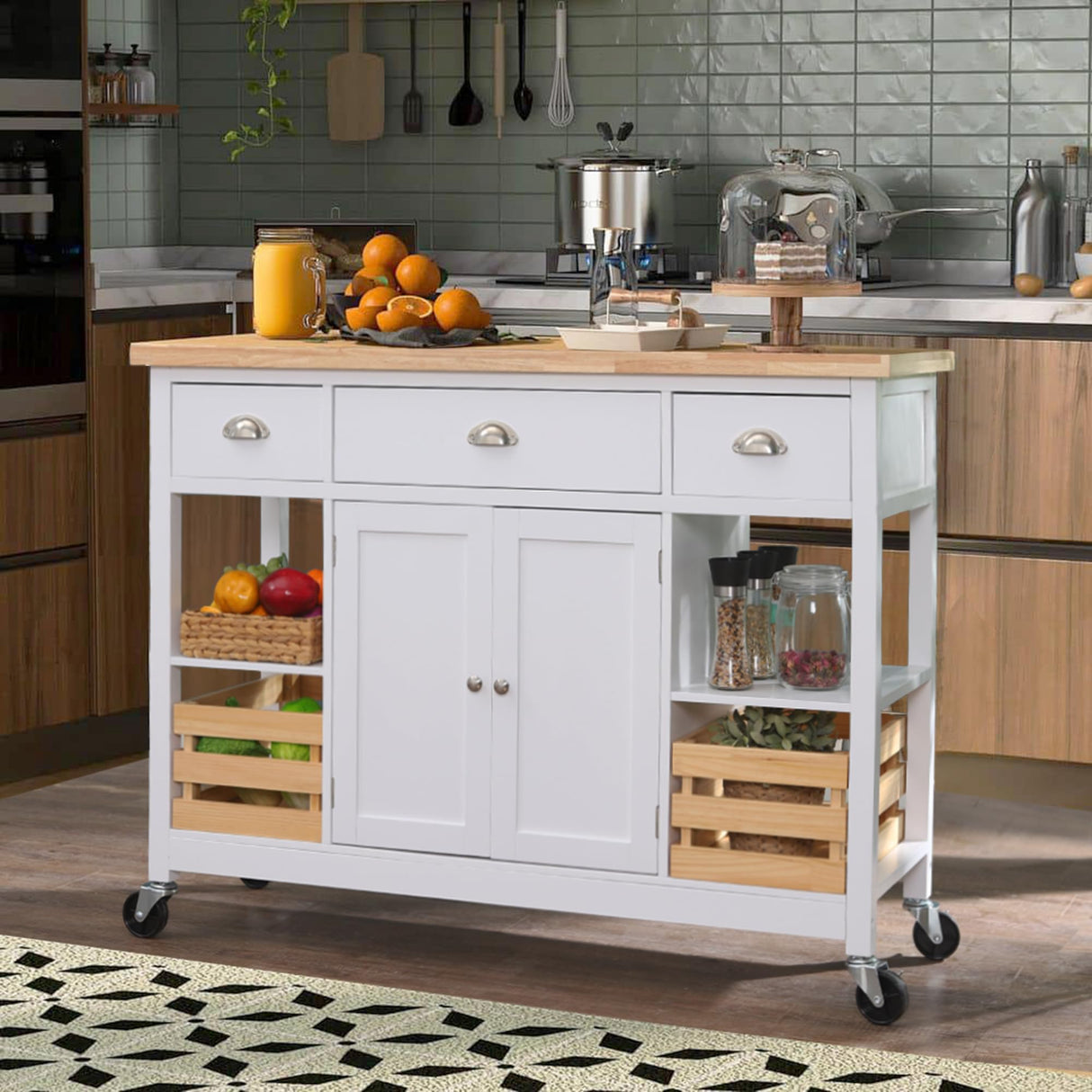 Kitchen Island Cart on Wheels - Rolling Kitchen Table with Storage