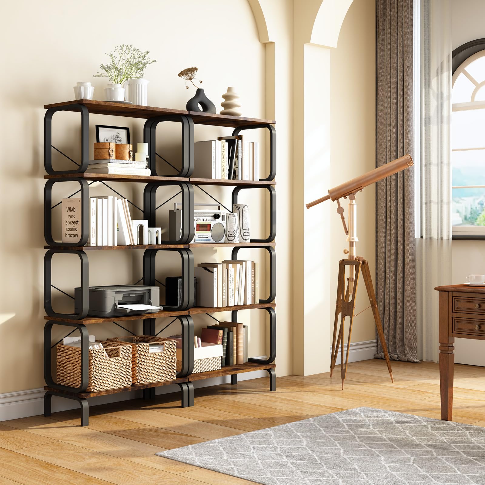 Book Shelf, 5 Tier Bookcase, Modern Tall Bookshelf for CDs/Movies/Books