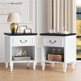 Farmhouse Nightstand Set of 2, Night Stands with Drawer Storage 18.8" White Bedside