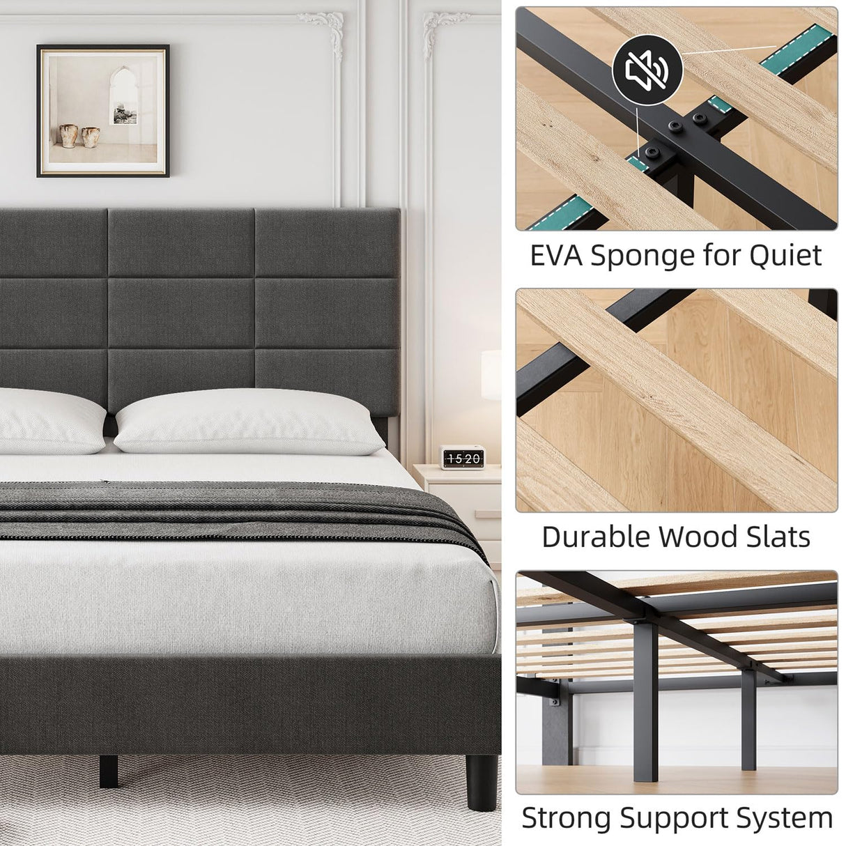 Queen Size Bed Frame with Upholstered Headboard Queen Bed Frame Platform,