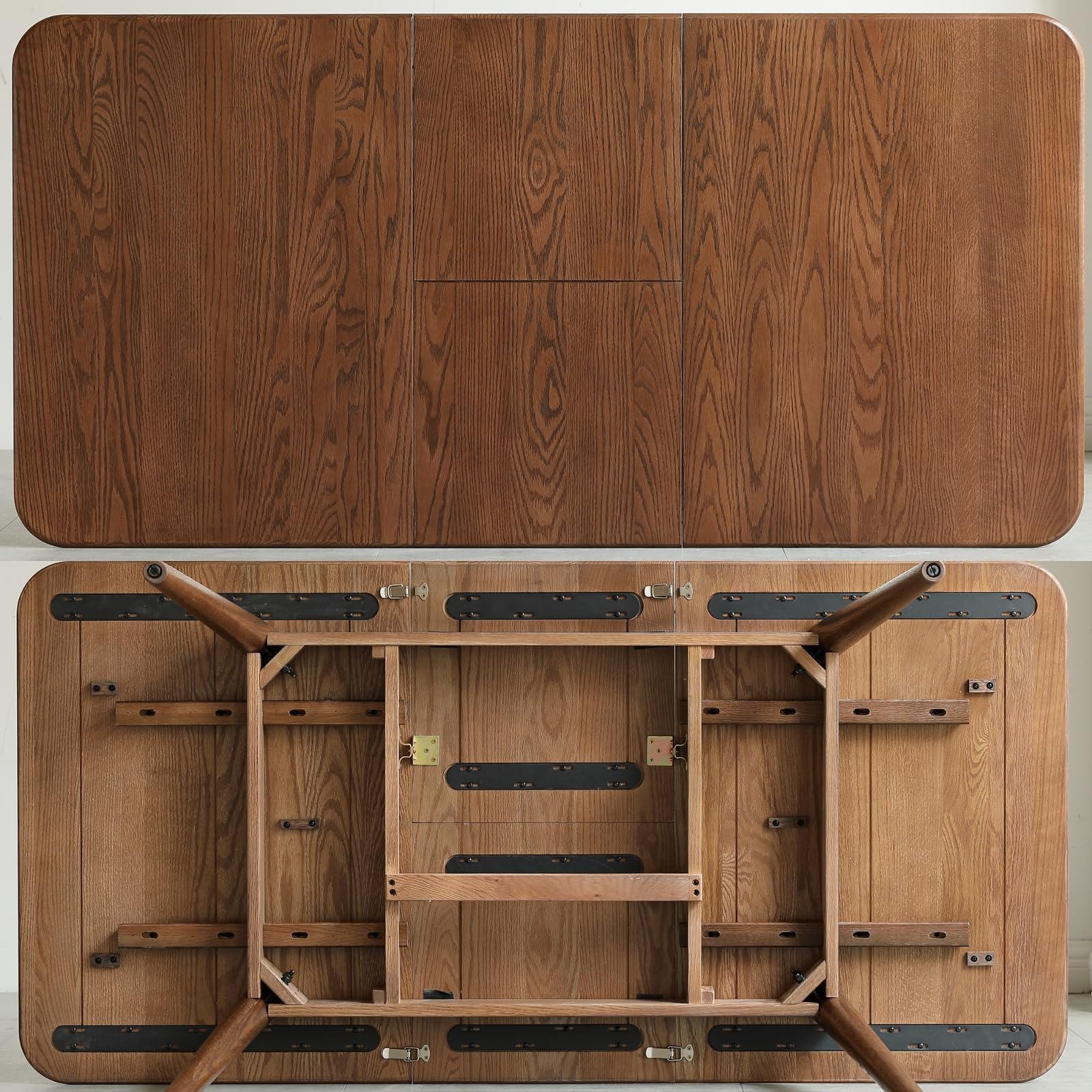 Grewood Extendable Dining Table - 100% Natural Oak Wood Telescopic Dining Table for 6-8 - Modern Dining Table with 47.24-63inch for Kitchen Room,Dining Room,Apartment (Walnut Color)