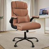 Executive Office Chair with Flip-Up Armrests - Ergonomic Mid-Back Leather Desk Chair