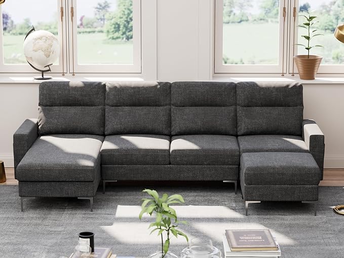 Convertible Sectional Sofa Couch, 4 Seat Sofa Set