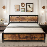 King Bed Frame with Headboard and Footboard, Metal Strong Supports