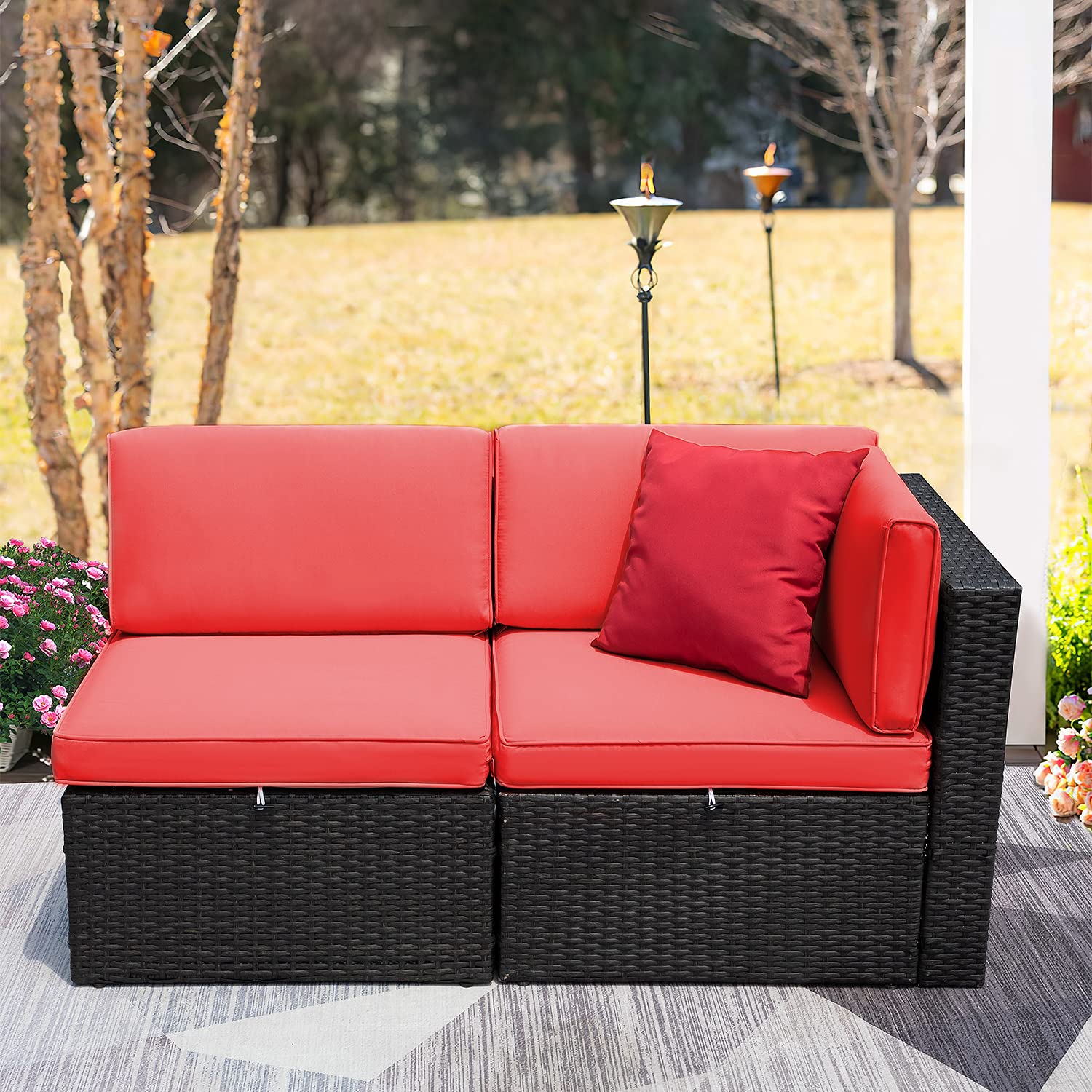 2 Pieces Patio Furniture Set Outdoor Loveseat All Weather PE Rattan Sofa Chair