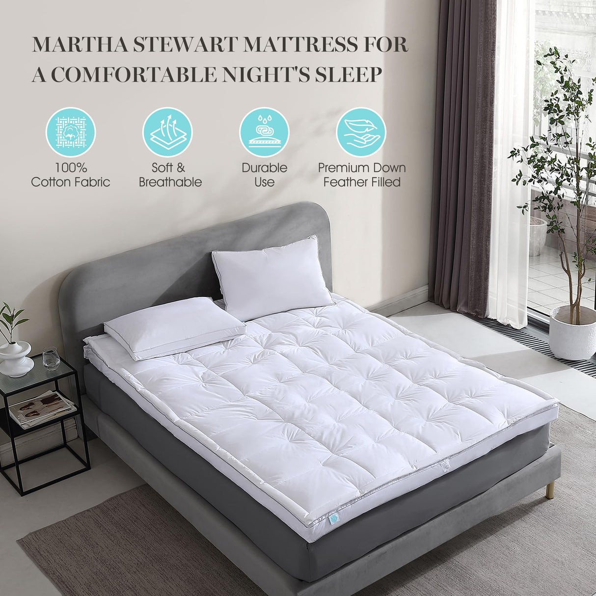 3 Inch White Down Mattress Topper - Queen Size White Feather