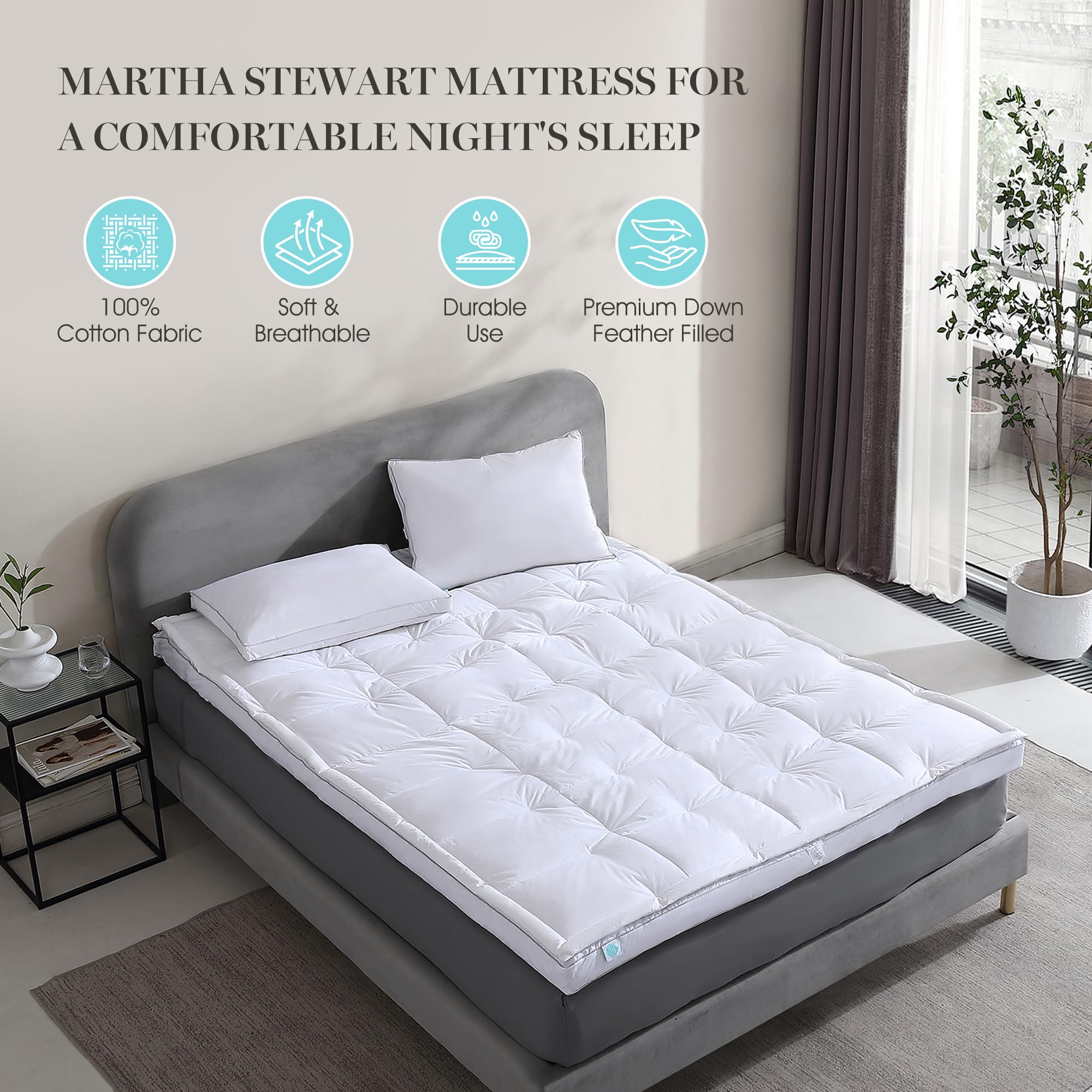 3 Inch White Down Mattress Topper - Queen Size White Feather