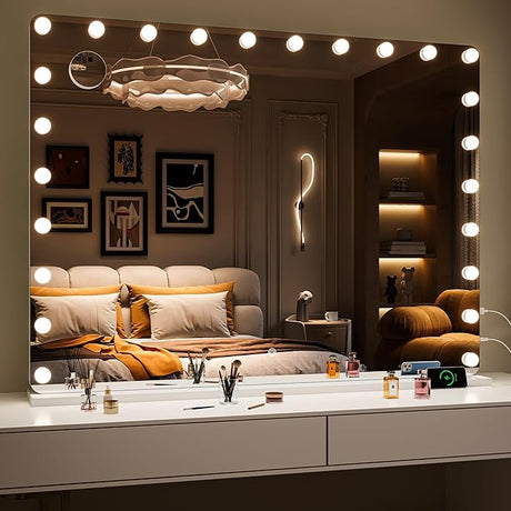 Vanity Mirror with Lights, 31.5" x 23.6" Hollywood Mirror, Makeup Mirror with 17 Dimmable