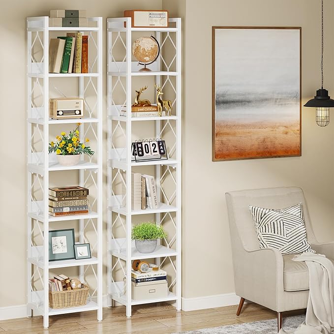 78.7 Inch Extra Tall Narrow Bookshelf, 7 Tier Skinny Bookcase for Small Spaces