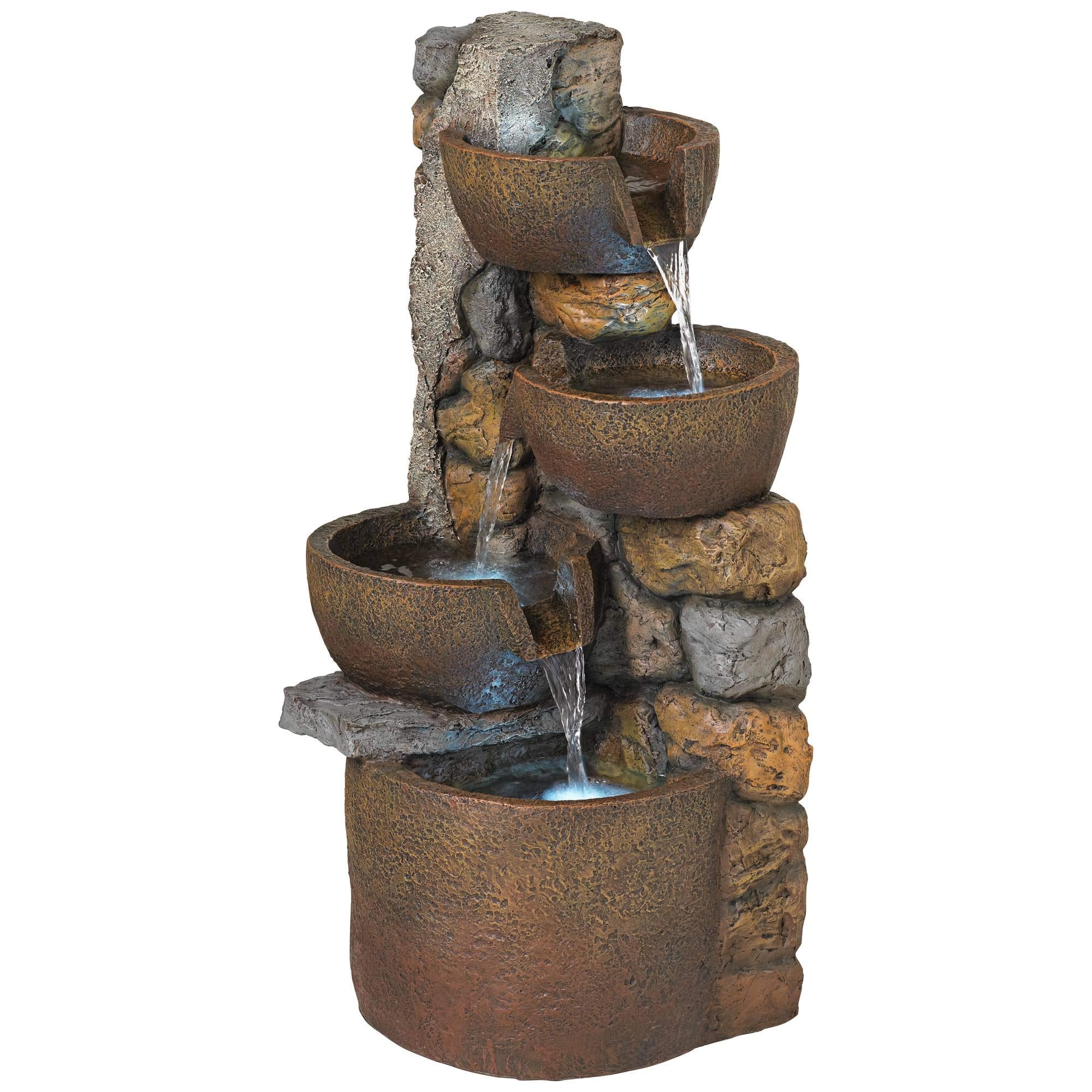 Ashmill Urn Rustic Outdoor Floor Cascading Fountain 29" High with LED Light Waterfalls