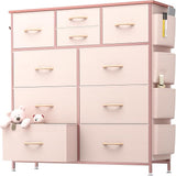 10 Drawer Dresser, Chest of Drawers for Bedroom, PU Dresser with Side Pockets