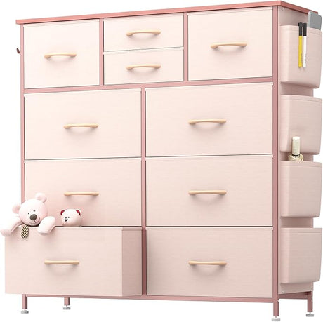 10 Drawer Dresser, Chest of Drawers for Bedroom, PU Dresser with Side Pockets