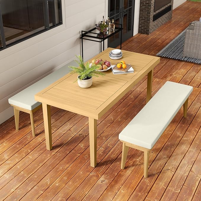 9 7-Piece Patio Dining Set, Acacia Wood Table and Chairs for Outdoor Lawn Backyard9
