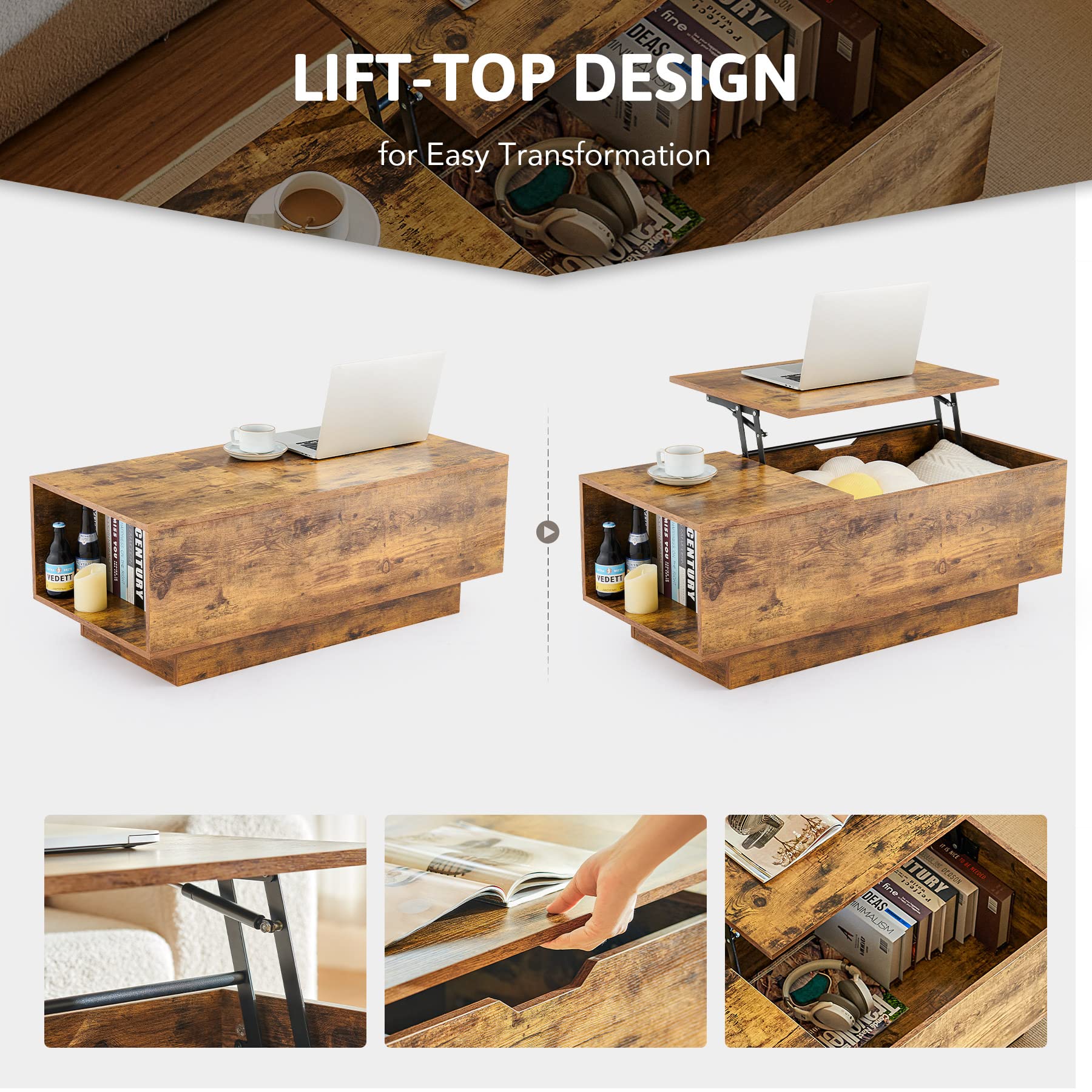Lift Top Coffee Table for Living Room, Coffee Table with Storage for Modern Home Decor