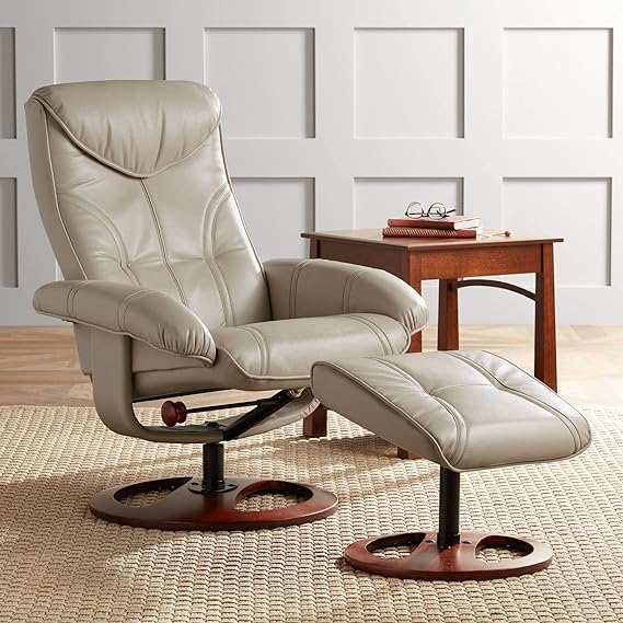 Morgan Stucco Swivel Faux Leather Recliner with Ottoman Chair