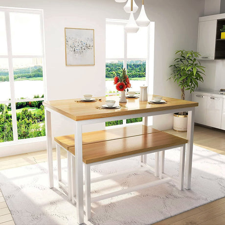 Dining Room Table Set, Kitchen Table Set with 2 Benches, Ideal for Home