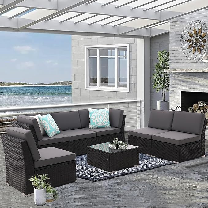 7PCS Patio Sofa Set with Coffee Table Patio Conversation Set Outdoor Sectional