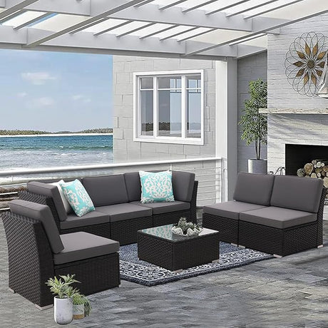 7PCS Patio Sofa Set with Coffee Table Patio Conversation Set Outdoor Sectional