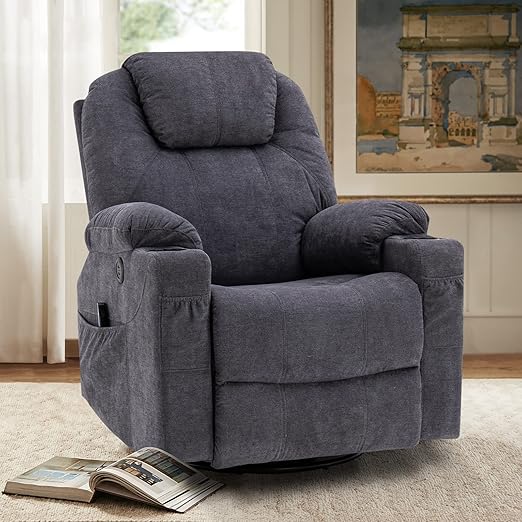 ZenLuxe Swivel Glider Recliner – Massage, Heat, USB, Cup Holders